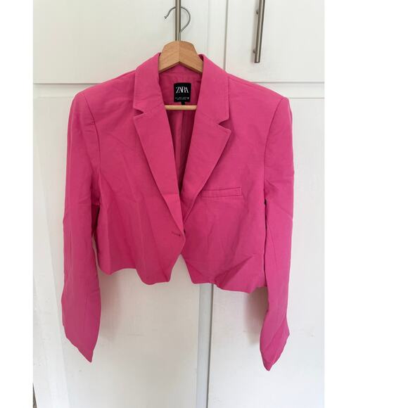 Zara Jackets & Blazers - Zara Magenta Pink Cropped Open Front Blazer Size Large